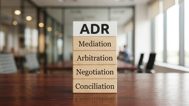 Alternative dispute resolution framework including mediation, arbitration, negotiation, and conciliation methods.