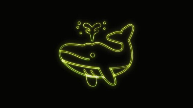  Spouting Whale Icon Neon Seamless Loop 4K with Black Background Animated Promotional Typography for Video Editing