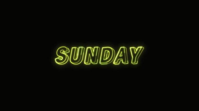  Sunday Neon Text Seamless Loop 4K with Black Background Animated Promotional Typography for Video Editing
