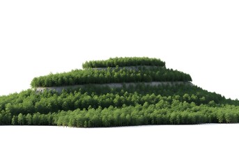 Fototapeta premium Tiered mountain covered in dense green trees. Geological elevation and forestry management. Terraced forest landscape model isolated on a white background.