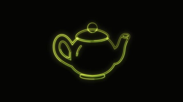  Teapot Icon Neon Seamless Loop 4K with Black Background Animated Promotional Typography for Video Editing
