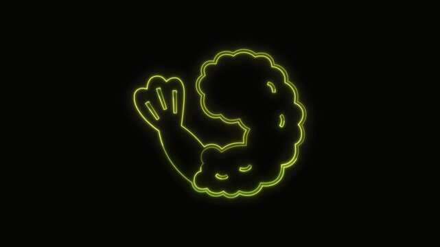 Tempura Shrimp Icon Neon Seamless Loop 4K with Black Background Animated Promotional Typography for Video Editing