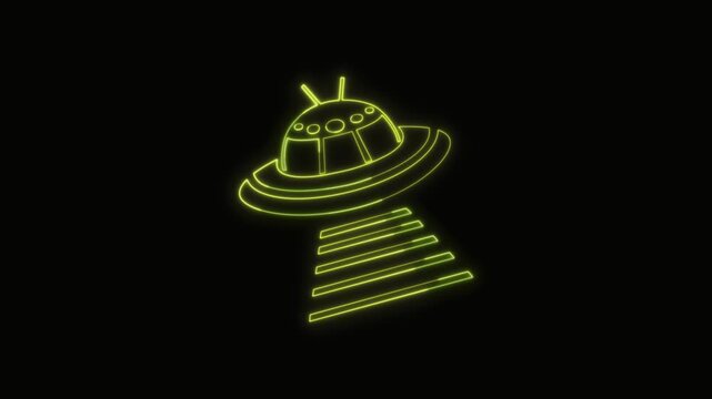  UFO Icon Neon Seamless Loop 4K with Black Background Animated Promotional Typography for Video Editing