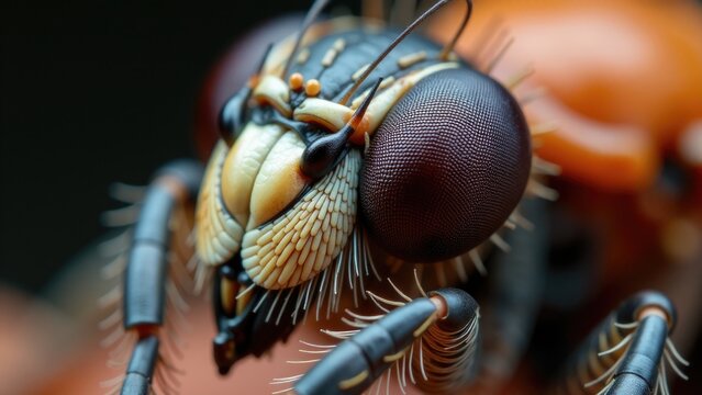 Macro shot of an insect's facial features with a blurred background