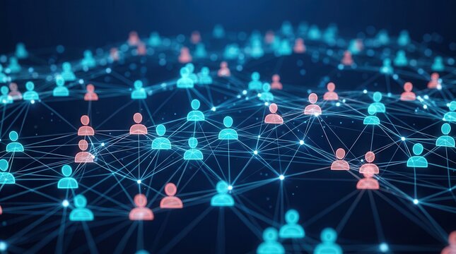 Digital network of user icons representing IAM roles and access management.