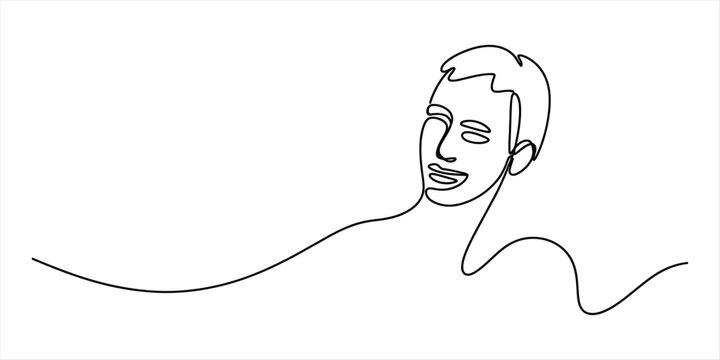 Continuous single line drawing of a happy young man smiling