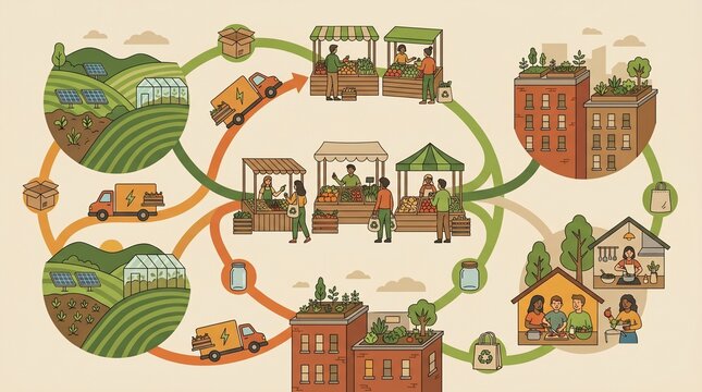 Illustrated Sustainable Urban Farming and Green City Planning Circular Infographic