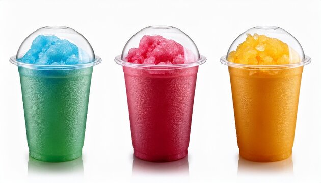 colorful various slushies in a take away cup isolated on white background