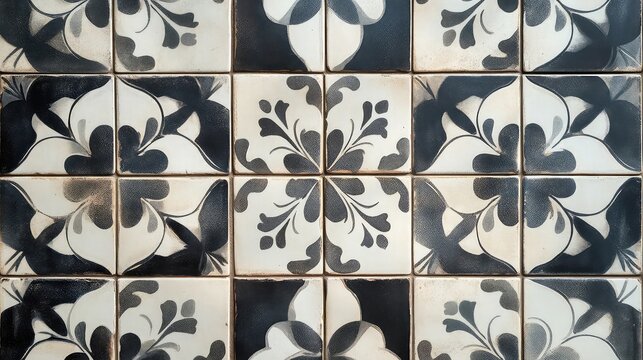 Patterned tile floor detail with vintage design symmetry and clean framing ideal for interior design or editorial visuals