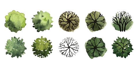 Set of ten top view tree icons for landscape design architectural plans and garden maps isolated on white background ©  Designer