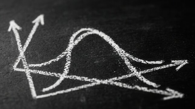 A hand-drawn statistical distribution graph showing averages and variability on a black textured surface.
