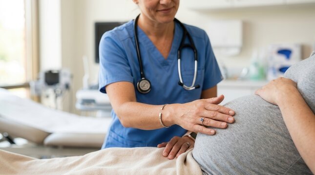 Medical professional providing prenatal and postnatal support for safe pregnancy and recovery.