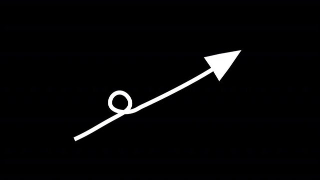 Animated white arrow drawing upward trend with loop on black