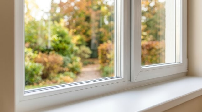 Newly installed double-pane window with a white sill and clear glass.