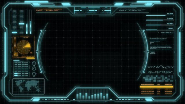 Digital HUD futuristic background motion graphic element cyber generated. Future technology interface data sci-fi display screen. Artificial intelligent analytic simulation, loop able video background