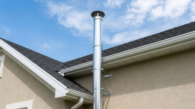 Radon mitigation system with exterior side wall pipe mounted on a house wall.