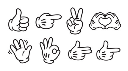 Fototapeta premium Hand gestures, thumbs up, peace signs, vector icons, hand signs, communication symbols