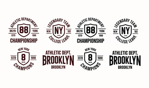 Athletic department varsity typography vector crest badge set for college t-shirt apparel design