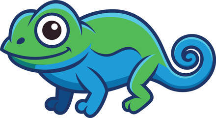 Fototapeta premium Cute cartoon chameleon lizard illustration isolated on transparent background, Vector