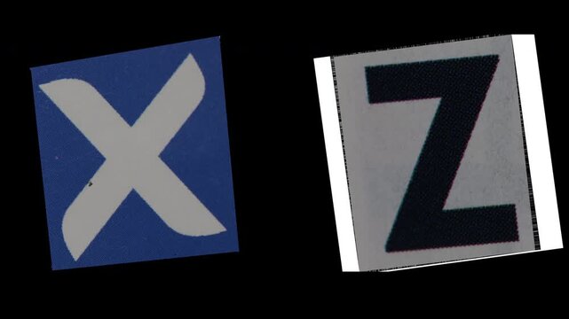 Stop Motion graphic Alphabet letter X Z magazine paper cut collage, ransom note style text,  additional video elements on transparent background (Alpha Channel)