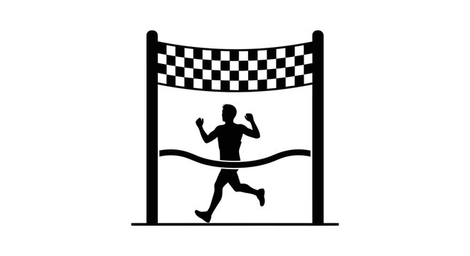 Runner Crossing Finish Line Silhouette Against White Background