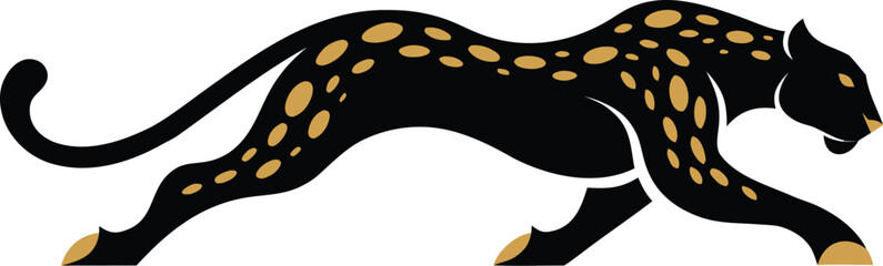 Running leopard graphic icon in black and gold colors isolated on transparent background, Vector © Orpita