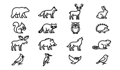Obraz premium Forest Wildlife Animal Icon Collection Set for Nature Education and Outdoor Projects