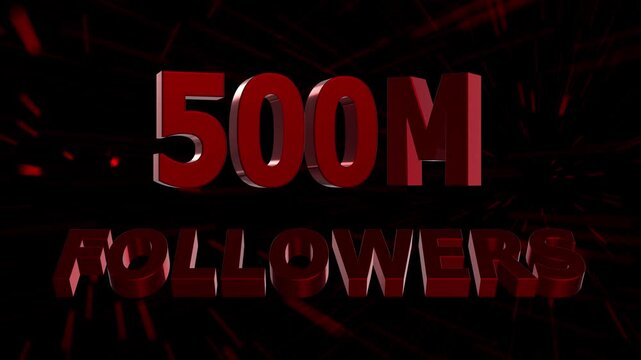 500 Million Followers Celebration Animation. 3D Social Media Milestone with Abstract Motion Lines Background 4K.