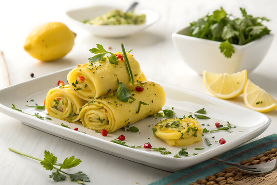 Khandvi elegant food styling  premium stock photo