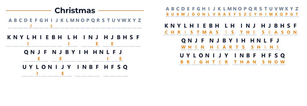 Christmas-themed cryptogram puzzle with letters and clues  