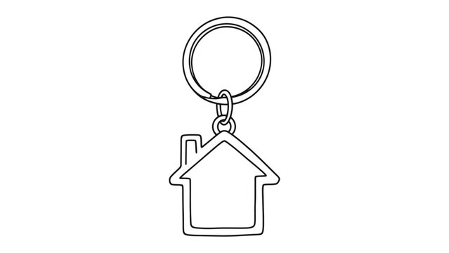 House shaped keyring black and white line art with keychain