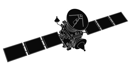 Satellite With Solar Panels Black Silhouette On White Background © sakib