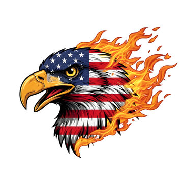 Eagle with american flag flames graphic design