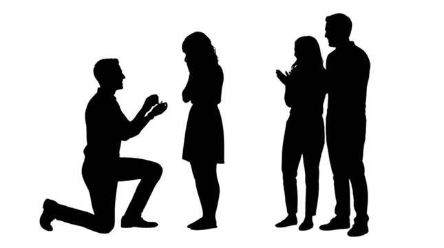 Man proposing to woman with couple embracing isolated on transparent background, Vector