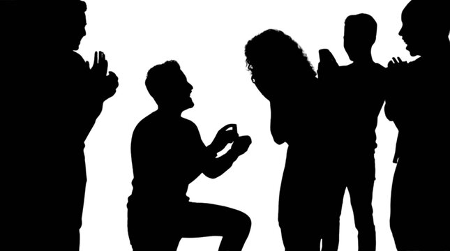 Man proposing to woman with friends cheering isolated on transparent background, Vector