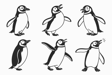 Naklejka premium Six black and white penguins walking in a row