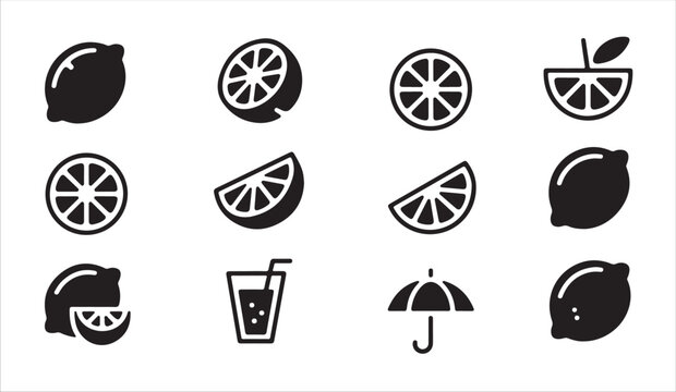 Lemon fruit and citrus slice icon set with summer drink and umbrella vector illustration.