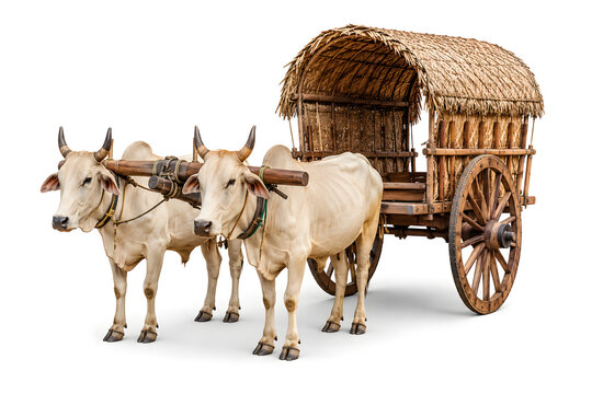 Ancient Traditional Sri Lankan Bullock Cart Isolated on White Background