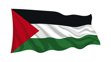 Obraz premium Waving Palestine Flag Vector Illustration with Realistic Fabric Folds, Palestine flag, Palestinian flag, waving flag, national flag, Palestine, Palestinian, patriotic symbol, national identity, 