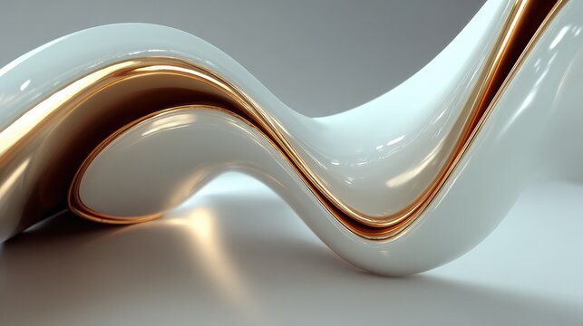 Smooth polished white curved surface with golden light reflection minimal design