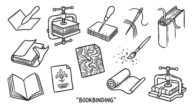 Bookbinding tools and supplies for creating handmade books and journals.