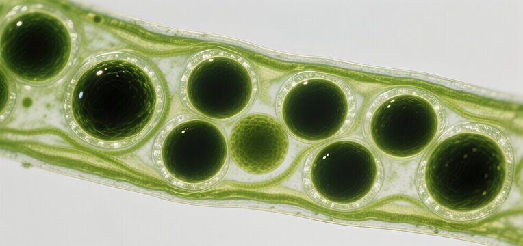 Microalgae Cells Under Microscope View Microalgae