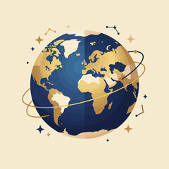 A stylized illustration of a golden planet in deep space orbit © Martinez