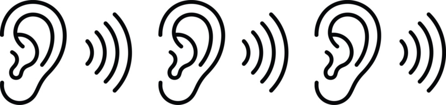 Sound waves and human ears icons