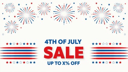 Obraz premium 4th of July sale banner with fireworks and flags isolated on white background