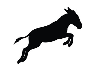 Fototapeta premium Detailed donkey silhouette with shaggy fur and distinctive ears, isolated on a white background. High-quality vector illustration suitable for farm animal designs, agriculture projects, logos, 