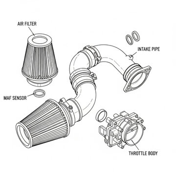 Car engine air intake system components illustration