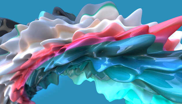Fondo cian con forma de nube org&aacute;nica abstracta 3D y colores vibrantes. Forma de nube org&aacute;nica abstracta y vibrante sobre fondo turquesa. Render 3D impactante para dise&ntilde;o de p&oacute;ster creativo.