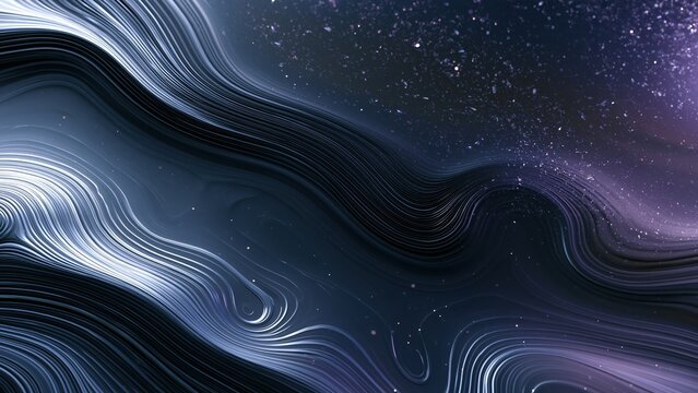 Abstract cosmic fluid waves under starry night sky