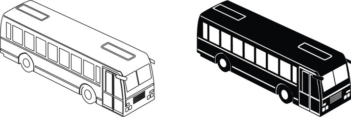 Isometric city bus vector illustration set for urban transport mapping and public transit design. © Sukumar